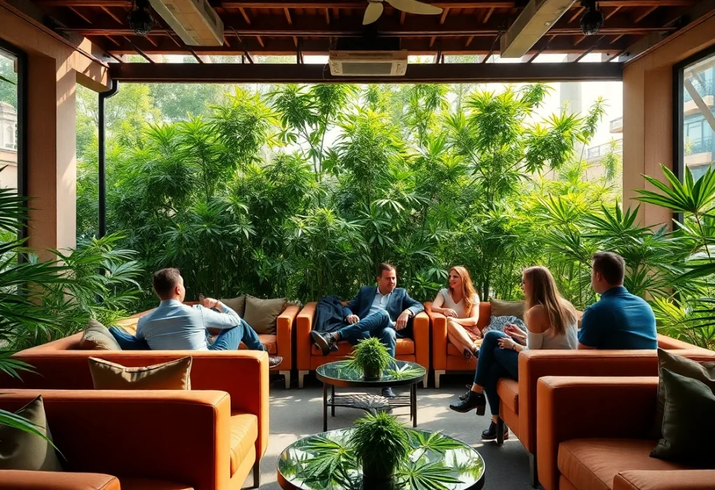 Cannabis club madrid featuring a vibrant social scene with members enjoying together.