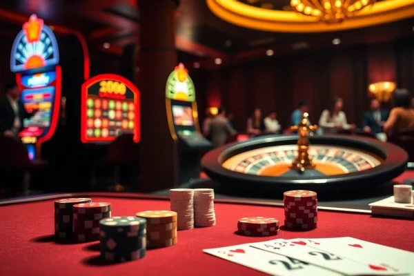 Experience the excitement of high-stakes gaming at trang chủ mg188 with vibrant casino visuals featuring cards and dice.