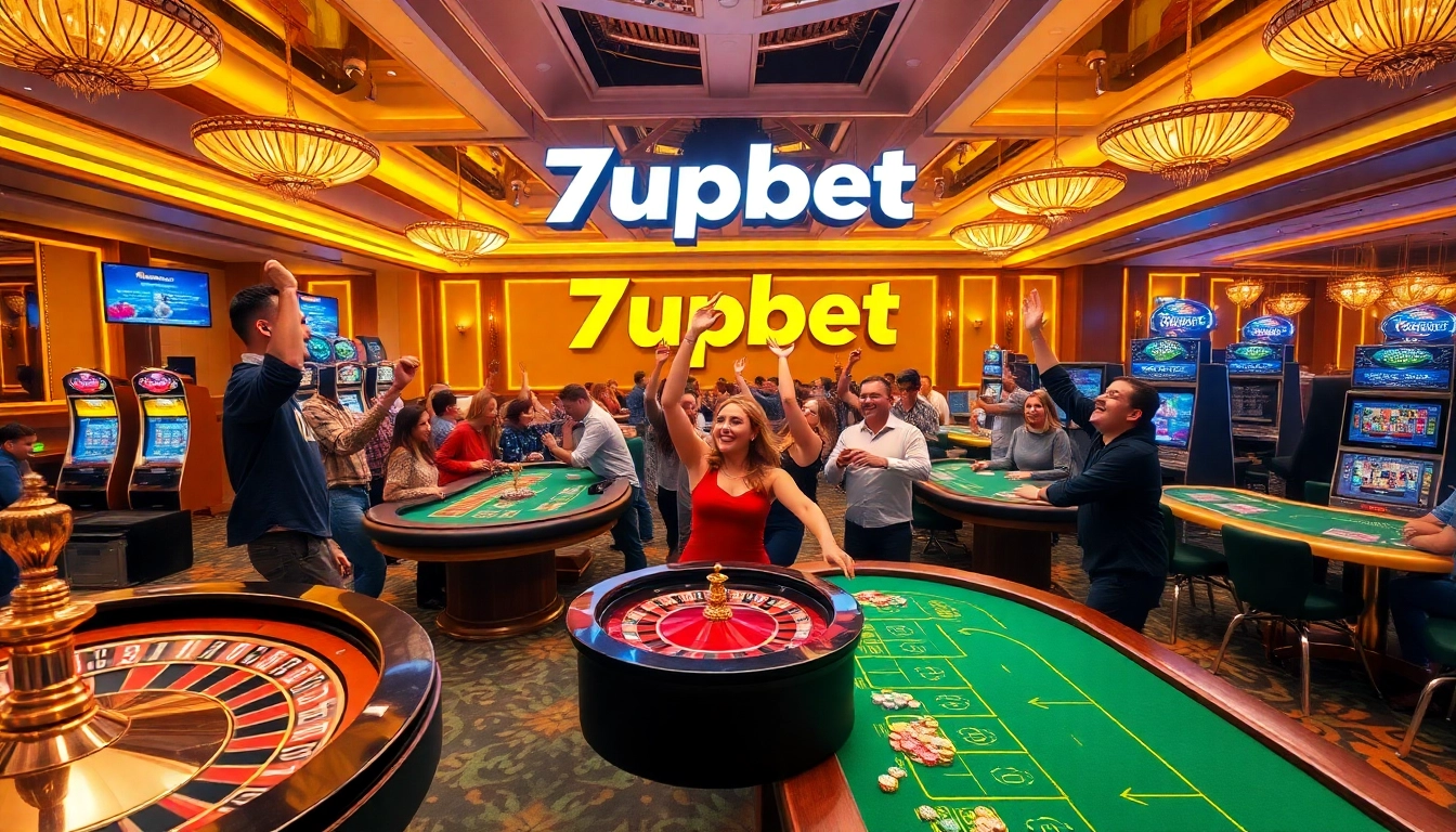 Players enjoying a dynamic gaming experience at 7upbet's luxurious casino scene.