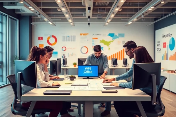 展示正在使用 WPS Office 应用的现代办公场景。