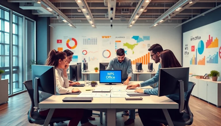 展示正在使用 WPS Office 应用的现代办公场景。