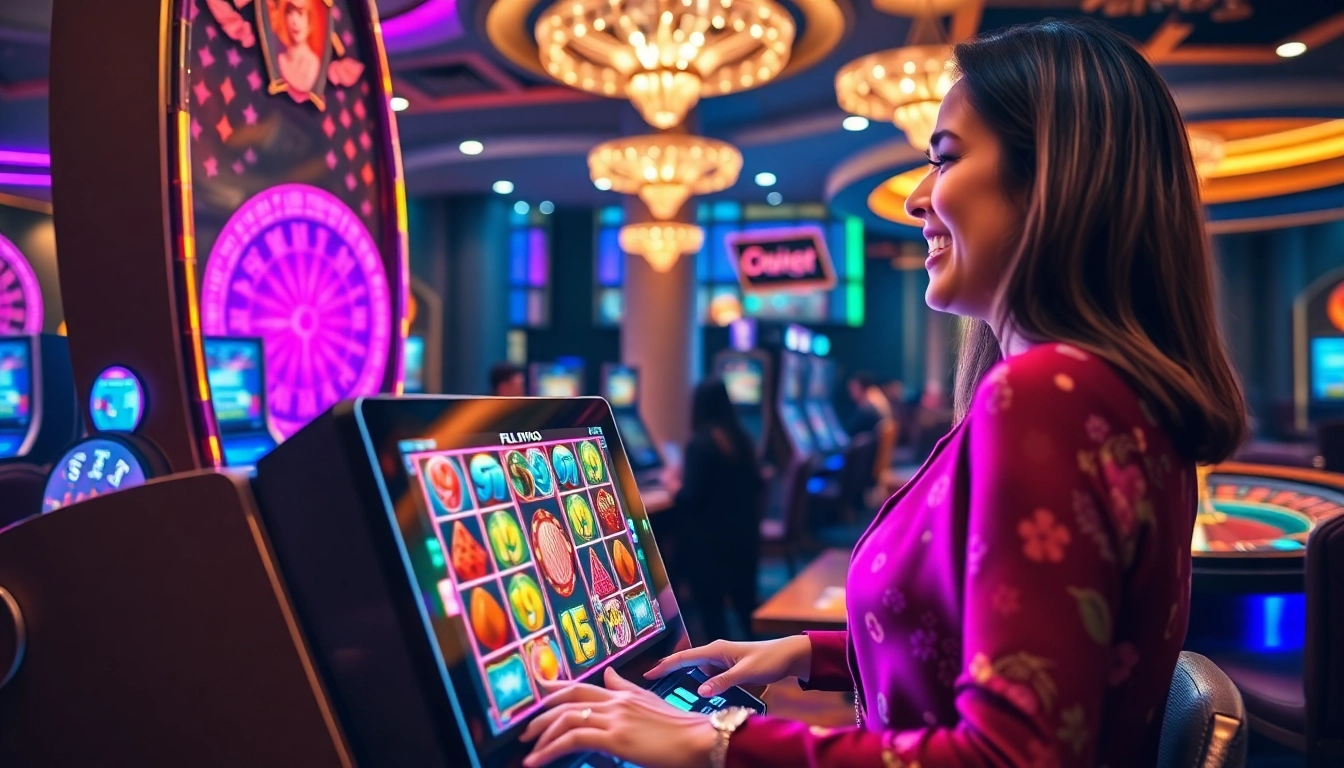 Experience the excitement of pg slot demo with vibrant slot machines and joyful players.
